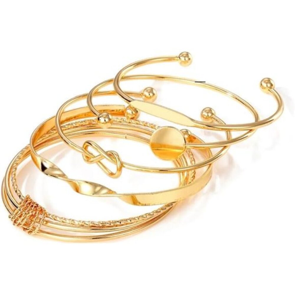 Gold Bangle Bracelets Set Stackable Open Adjustab… - image 6